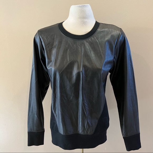 HELMUT LANG genuine leather and wool black long sleeve sweater - Picture 3 of 10